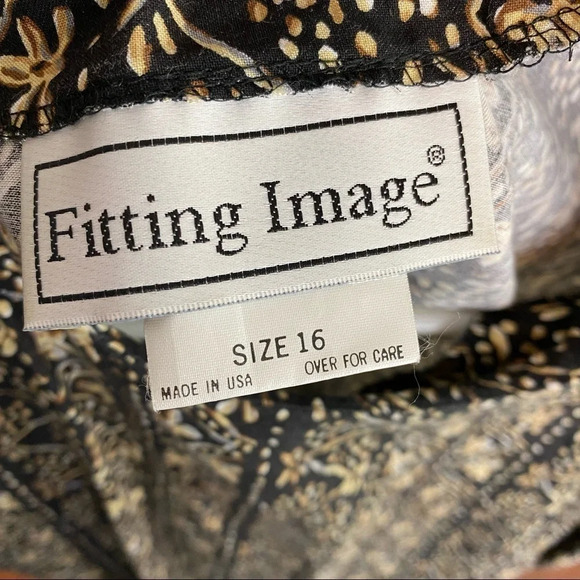 Vintage Made In USA Black Printed Rayon Blouse w Shoulder Pads Size 16 XL Womens - Picture 9 of 12
